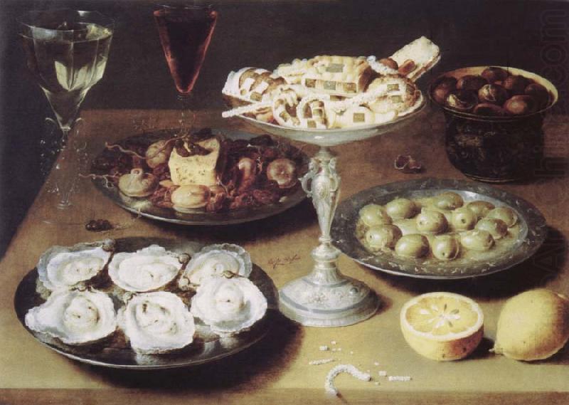 Style life with oysters confectionery and fruits, Osias Beert